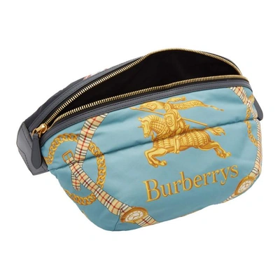 Shop Burberry Blue Large Archive Scarf Print Bum Bag In Pale Stone