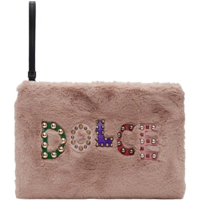 Shop Dolce & Gabbana Dolce And Gabbana Pink Eco Fur Studded Logo Pouch In 8s015 Pink