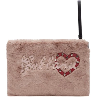 Shop Dolce & Gabbana Dolce And Gabbana Pink Eco Fur Studded Logo Pouch In 8s015 Pink