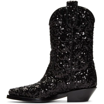 Shop Dolce & Gabbana Black Sequin Cowboy Boots In 80999 Black