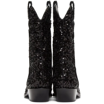 Shop Dolce & Gabbana Black Sequin Cowboy Boots In 80999 Black