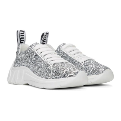 Shop Miu Miu Silver Glitter Chunky Sneakers In F0118 Silve