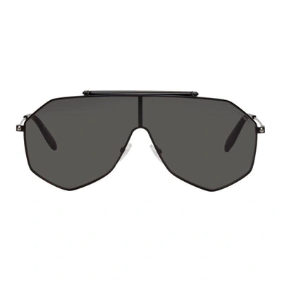 Shop Alexander Mcqueen Black Piercing Mask Aviator Sunglasses In 001 Black
