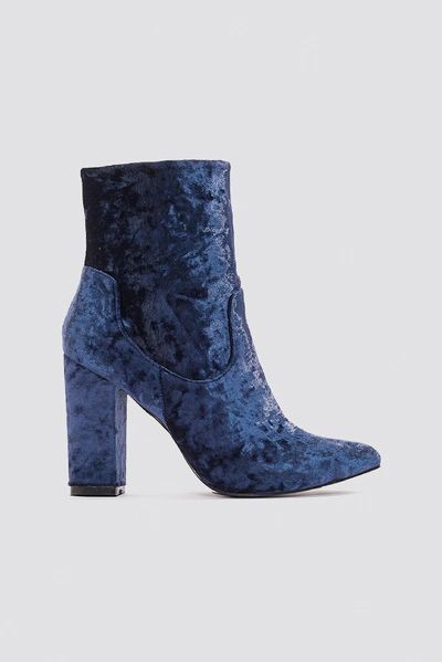 Shop Na-kd Velvet Mid Heel Boot Blue In Dark Blue