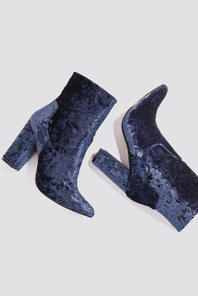 Shop Na-kd Velvet Mid Heel Boot Blue In Dark Blue