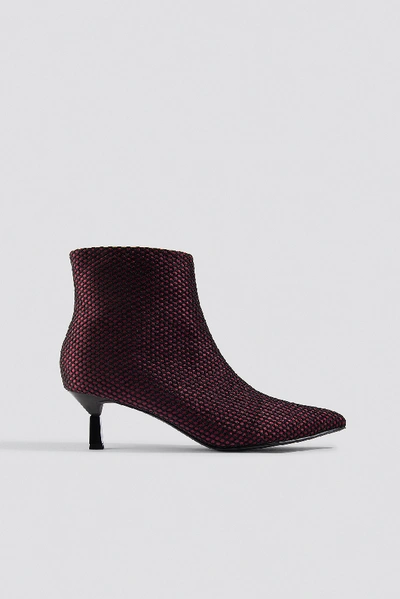 Shop Na-kd Net Kitten Heel Boots Red In Burgundy