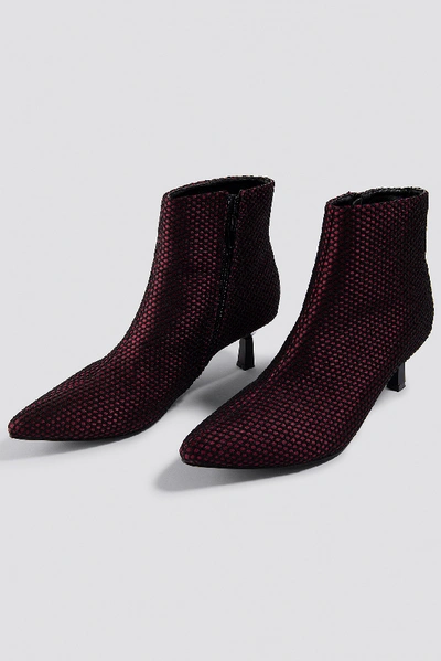 Shop Na-kd Net Kitten Heel Boots Red In Burgundy