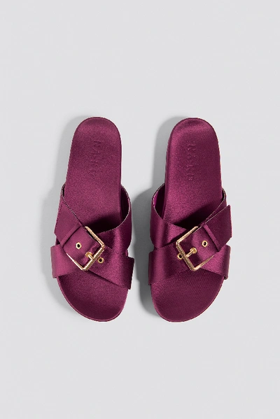 Shop Na-kd Buckle Detail Satin Slippers Purple In Burgundy