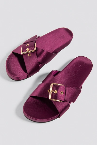 Shop Na-kd Buckle Detail Satin Slippers Purple In Burgundy