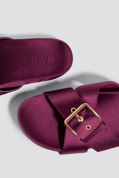 Shop Na-kd Buckle Detail Satin Slippers Purple In Burgundy