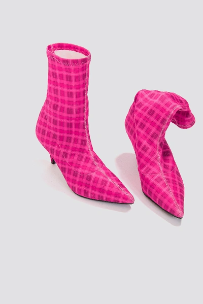Shop Na-kd Kitten Heel Sock Boot - Pink In Pink Checks