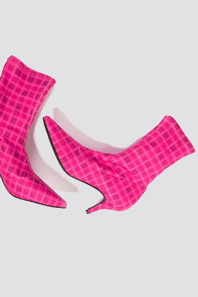 Shop Na-kd Kitten Heel Sock Boot - Pink In Pink Checks