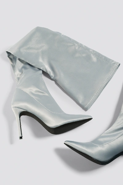 Shop Sahara Ray X Na-kd Satin Overknee Boots - Silver