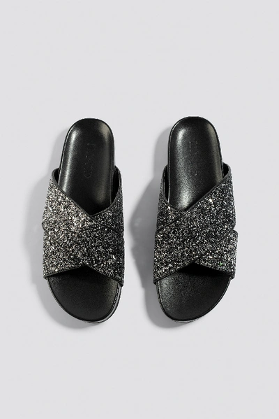 Shop Na-kd Glitter Cross Strap Slippers Black In Black/silver