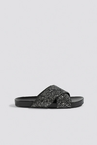 Shop Na-kd Glitter Cross Strap Slippers Black In Black/silver