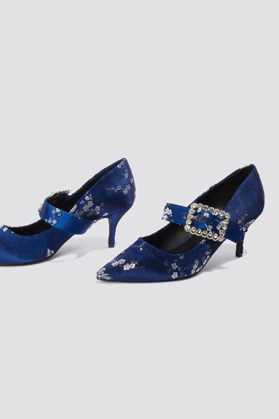 Shop Na-kd Embellished Buckle Mid Heels Blue In Blue Flower Print
