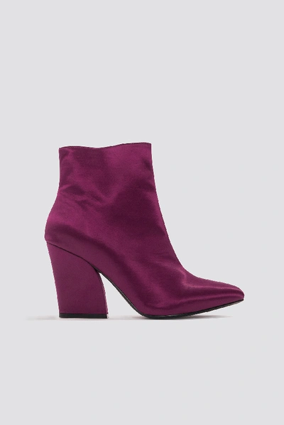 Shop Na-kd Satin Mid Heel Boots Purple In Burgundy