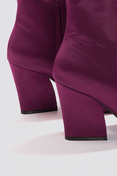 Shop Na-kd Satin Mid Heel Boots Purple In Burgundy