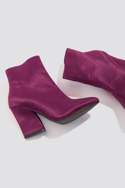 Shop Na-kd Satin Mid Heel Boots Purple In Burgundy