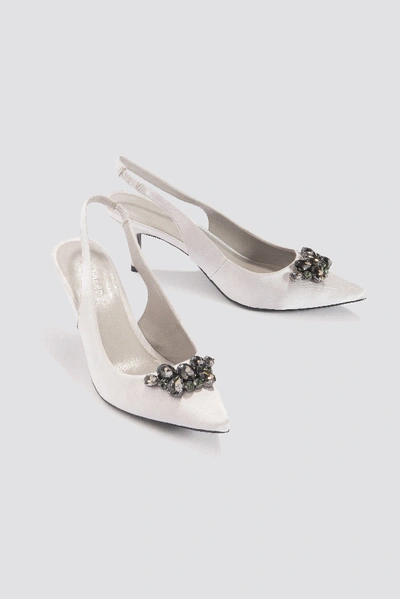 Shop Na-kd Dark Embellished Kitten Heel Pumps White In Silver