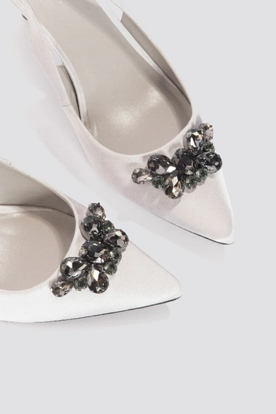 Shop Na-kd Dark Embellished Kitten Heel Pumps White In Silver