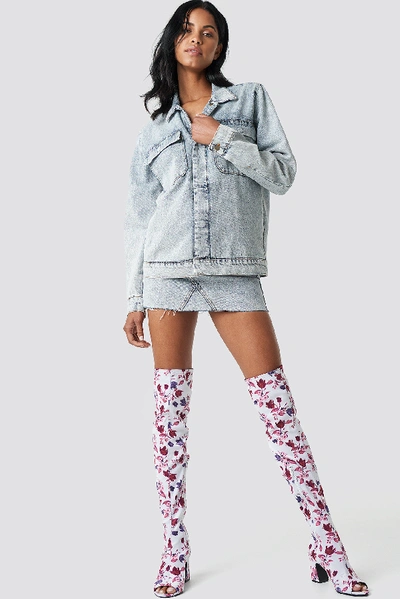 Shop Na-kd Open Toe Knee High Boots Multicolor In White Tulip Pattern