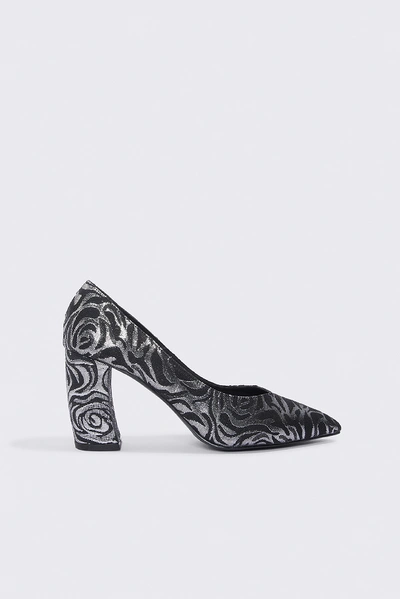 Shop Na-kd Rounded Heel Pumps Silver In Silver/black
