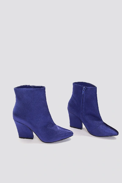Shop Na-kd Satin Mid Heel Boots Blue In Dark Blue