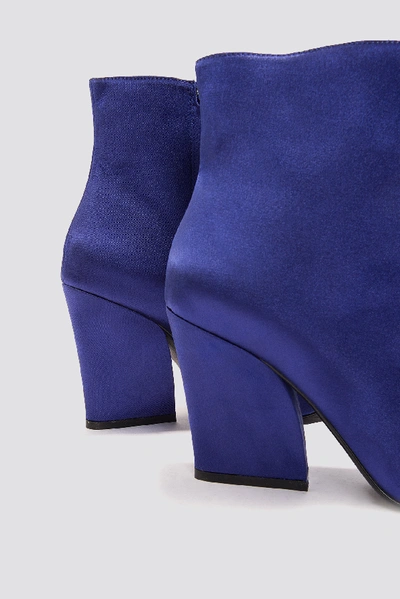 Shop Na-kd Satin Mid Heel Boots Blue In Dark Blue