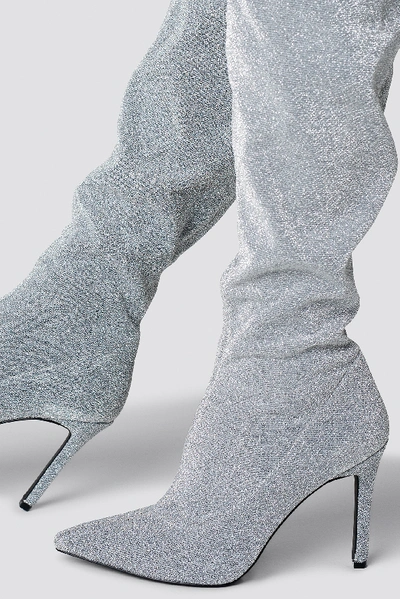 Shop Sahara Ray X Na-kd Lurex Overknee Boots Silver In Silver Glitter