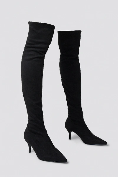 Shop Na-kd Overknee Kitten Heel Boots - Black