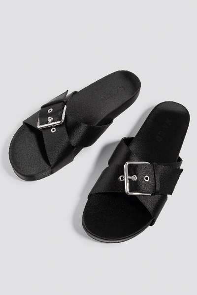Shop Na-kd Buckle Detail Satin Slippers - Black