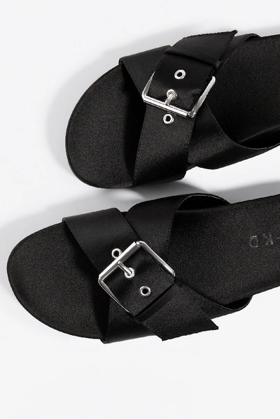 Shop Na-kd Buckle Detail Satin Slippers - Black