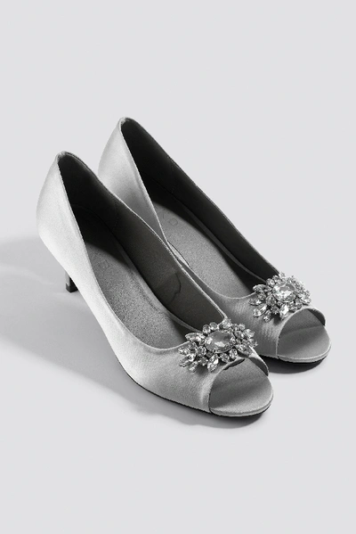 Shop Na-kd Open Toe Embellished Pumps Grey In Silver