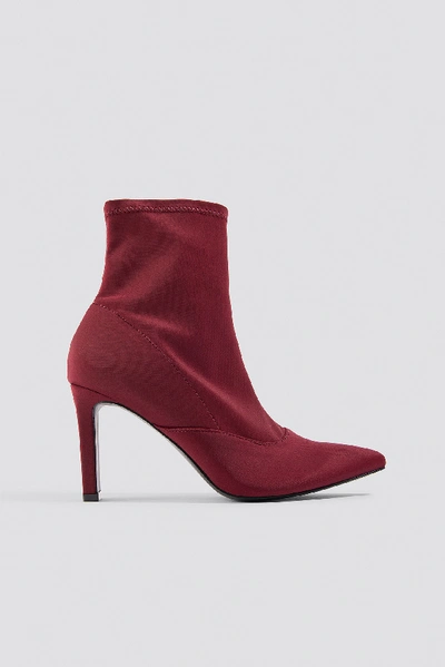 Shop Dilara X Na-kd Rectangular Heel Satin Boots Red In Dark Red
