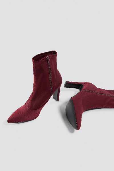 Shop Dilara X Na-kd Rectangular Heel Satin Boots Red In Dark Red