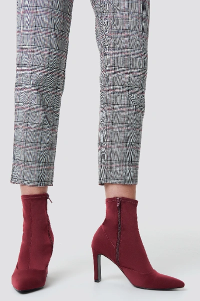 Shop Dilara X Na-kd Rectangular Heel Satin Boots Red In Dark Red