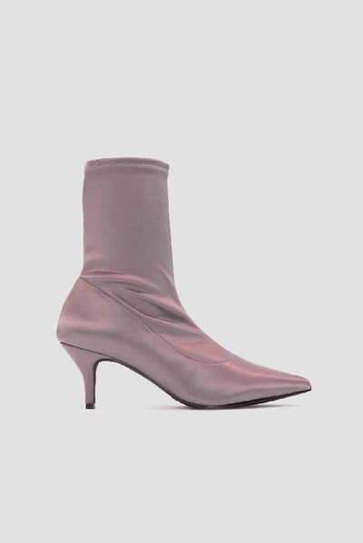 Shop Na-kd Satin Kitten Heel Sock Boots Pink In Dusty Purple