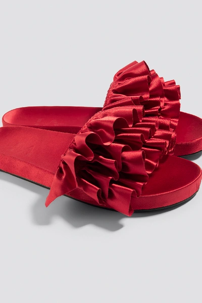 Shop Na-kd Satin Frill Slippers Red