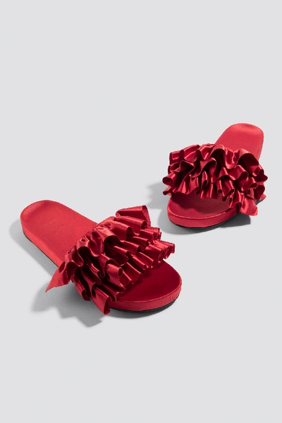 Shop Na-kd Satin Frill Slippers Red