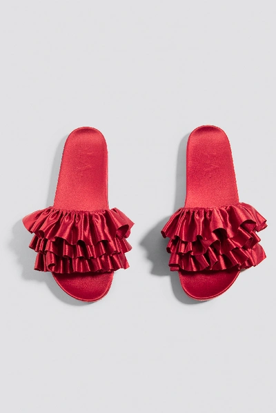 Shop Na-kd Satin Frill Slippers Red