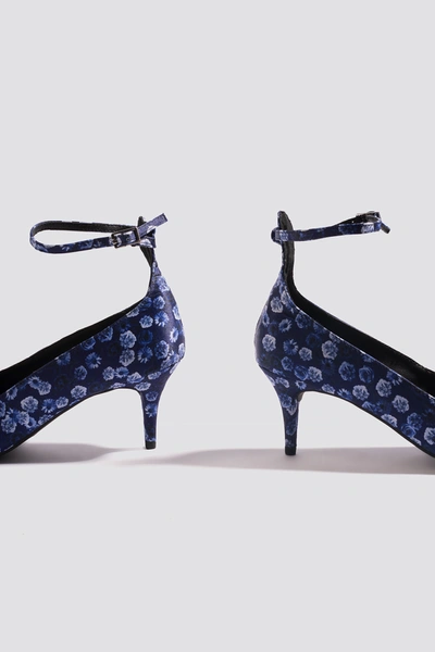 Shop Na-kd Satin Ankle Strap Pumps Blue In Small Blue Flowers