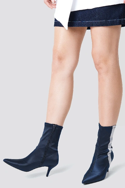 Shop Na-kd Striped Satin Sock Boots Blue In Dark Blue