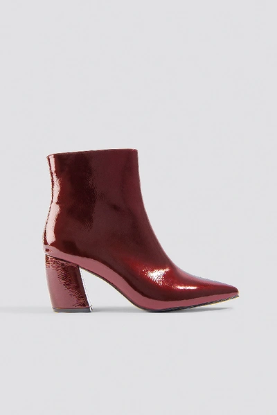 Shop Na-kd Structured Patent Mid Heel Boots Red In Burgundy