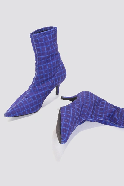 Shop Na-kd Kitten Heel Sock Boot Blue In Blue Check