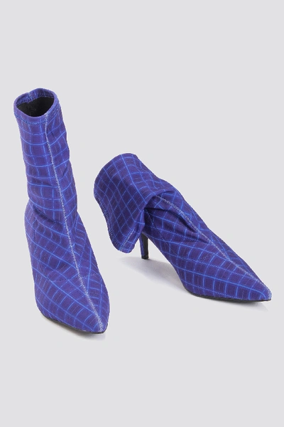 Shop Na-kd Kitten Heel Sock Boot Blue In Blue Check