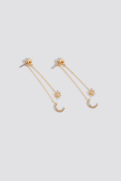 Shop Na-kd Moon And Star Back Drop Earrings Gold