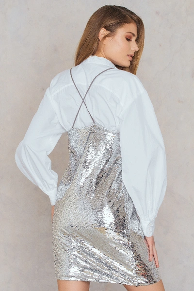 Shop Na-kd Sequin Cross Back Dress Silver