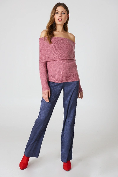 Shop Na-kd Offshoulder Folded Wide Sweater - Pink In Dusty Pink