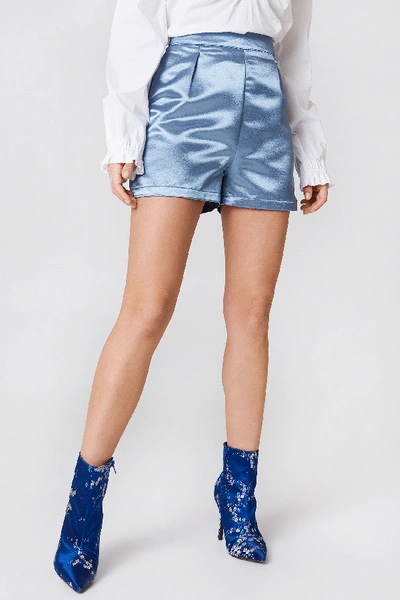 Shop Na-kd High Waist Satin Shorts - Blue